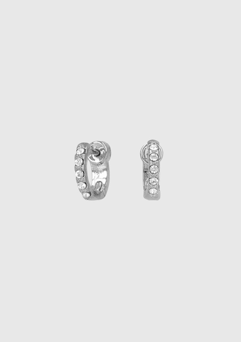 Hinged D-Hoop Earrings with Swarovski Crystals in Silver