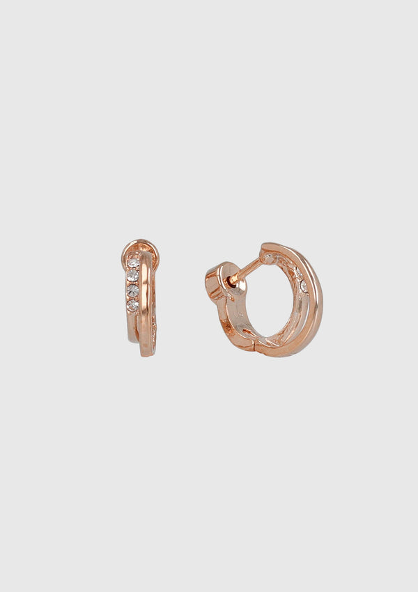 Dual Strand Hinged-Hoop Earrings with Swarovski Crystals in Pink Gold