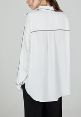 Long-Sleeved Shirt with Contrast Piping in White