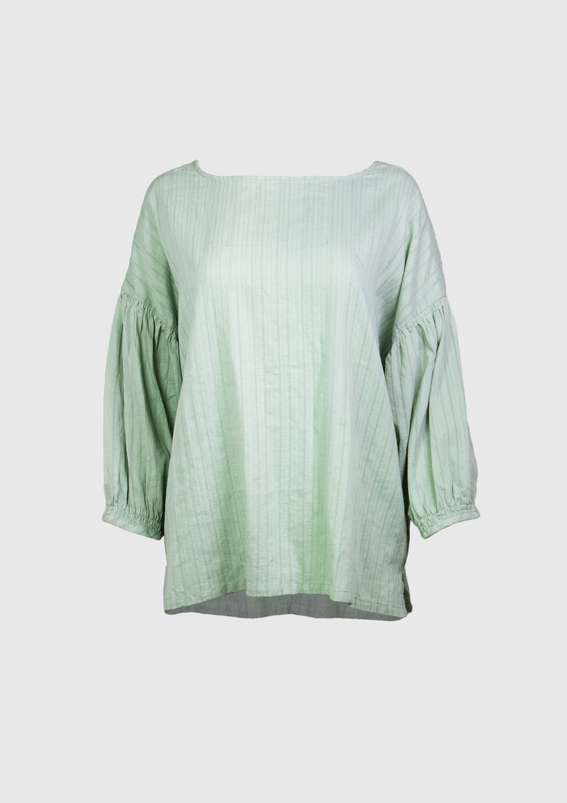 2-Way Drop Shoulder Blouse with Gathered Puff Sleeves in Light Green