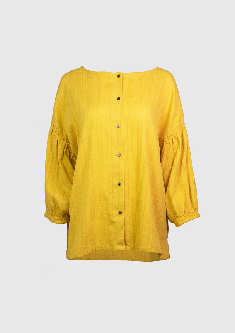 2-Way Drop Shoulder Blouse with Gathered Puff Sleeves in Yellow