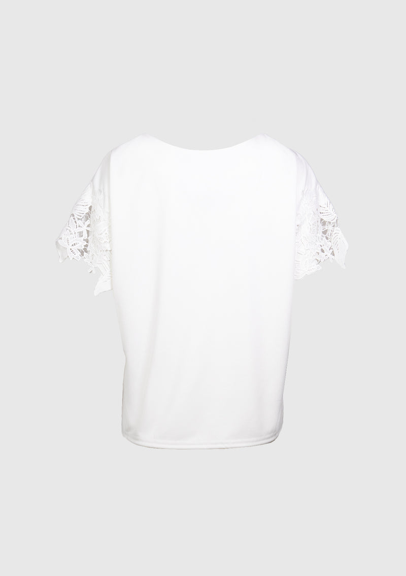 2-Way Guipure Lace Sleeve Blouse in Off White