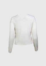 2-Way Long Sleeve Tee with Lace Yoke & Cuffs in Off White - LUMINE SINGAPORE