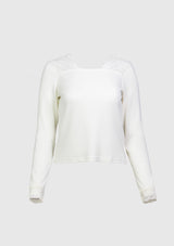 2-Way Long Sleeve Tee with Lace Yoke & Cuffs in Off White - LUMINE SINGAPORE