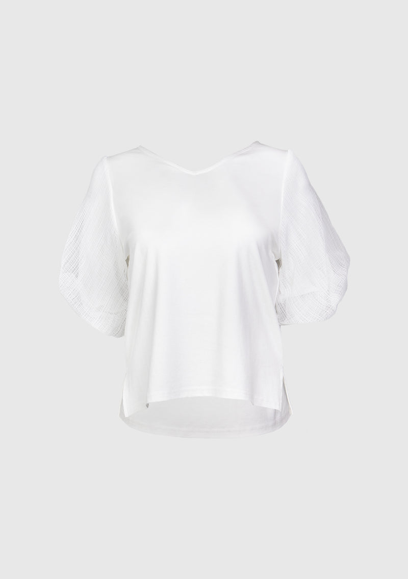 2-Way Blouse with Sheer Sleeves in Off White