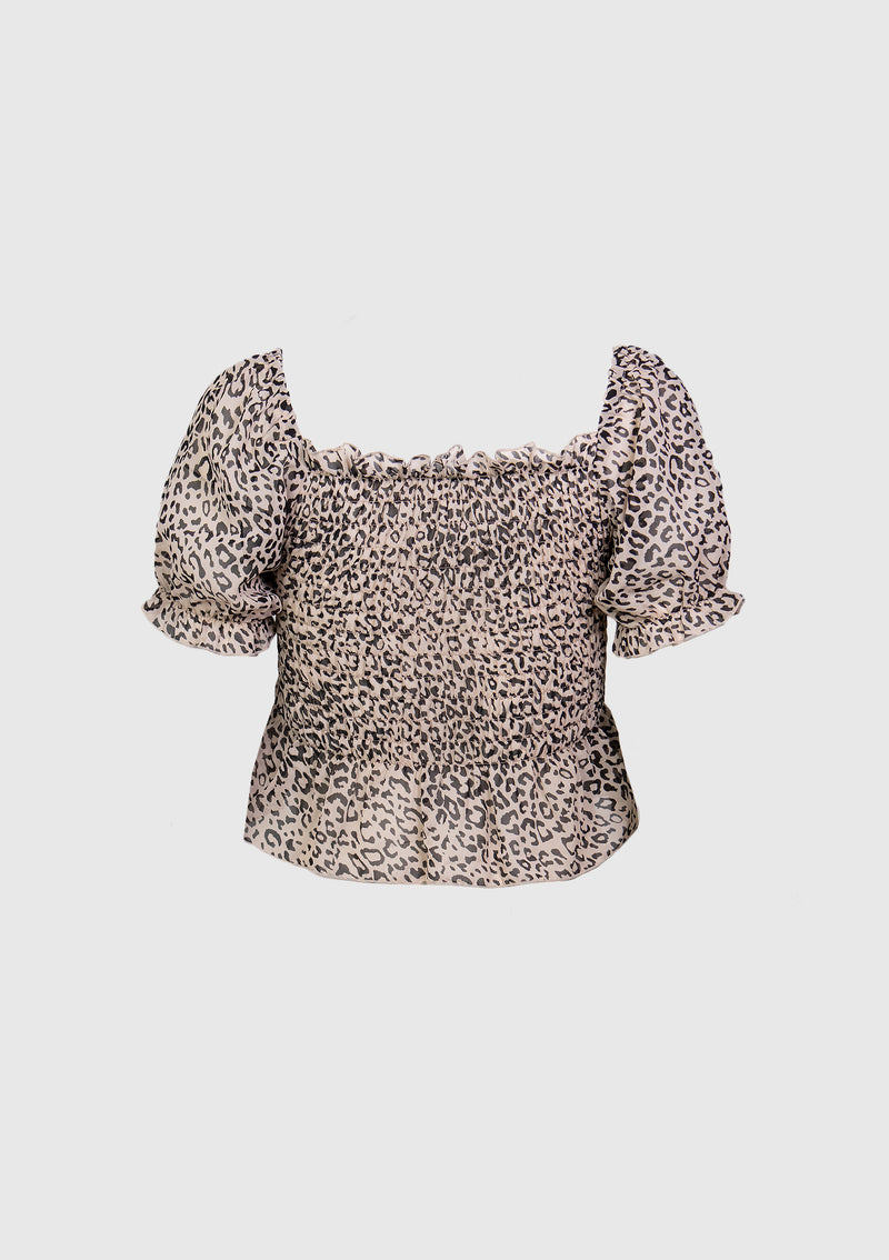2-Way Smocked Blouse in Leopard Print