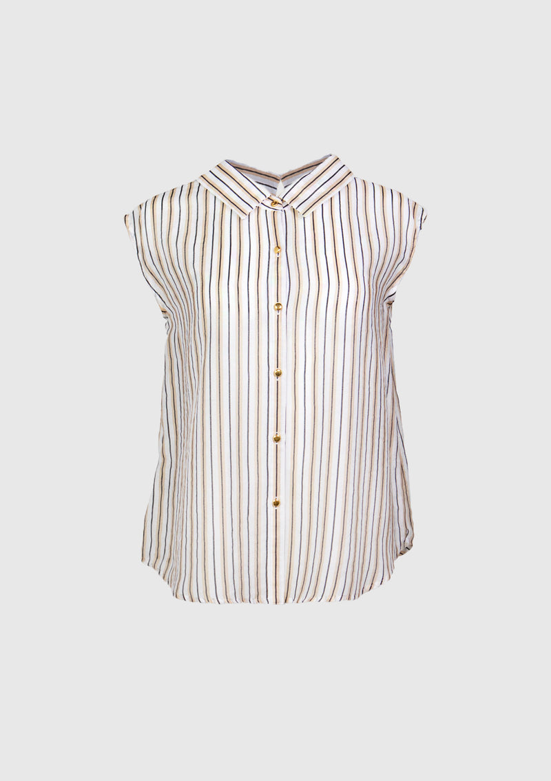2-Way Sleeveless Sheer Shirt in White Stripe