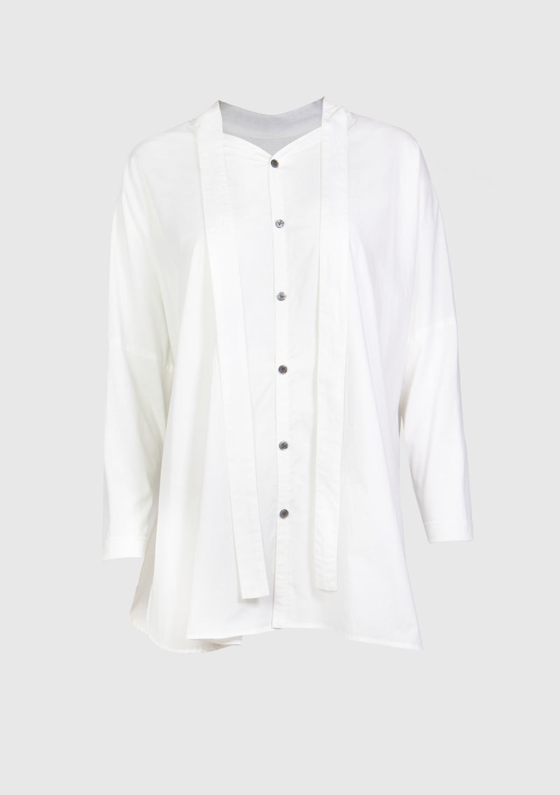 2-Way Tie-Collar Shirt in White