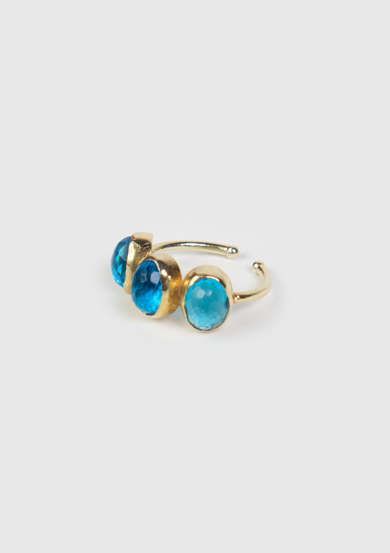 3 Stones Ring Hydro Blue Topaz Gold in Blue