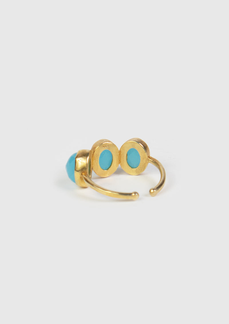 3 Stones Ring Blue Chalcedony Gold in Blue Other