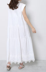 Lace-Hem Tiered Maxi Dress in White