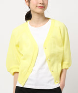V-Neck Sheer Cardigan with Pearl Buttons in Yellow