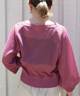 V-Neck Sheer Cardigan with Pearl Buttons in Pink