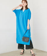 V-Neck Half-Sleeve Midi Dress in Blue