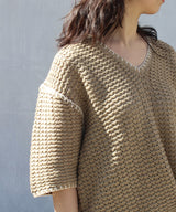 V-Neck Lacework Knit Sweater in Beige