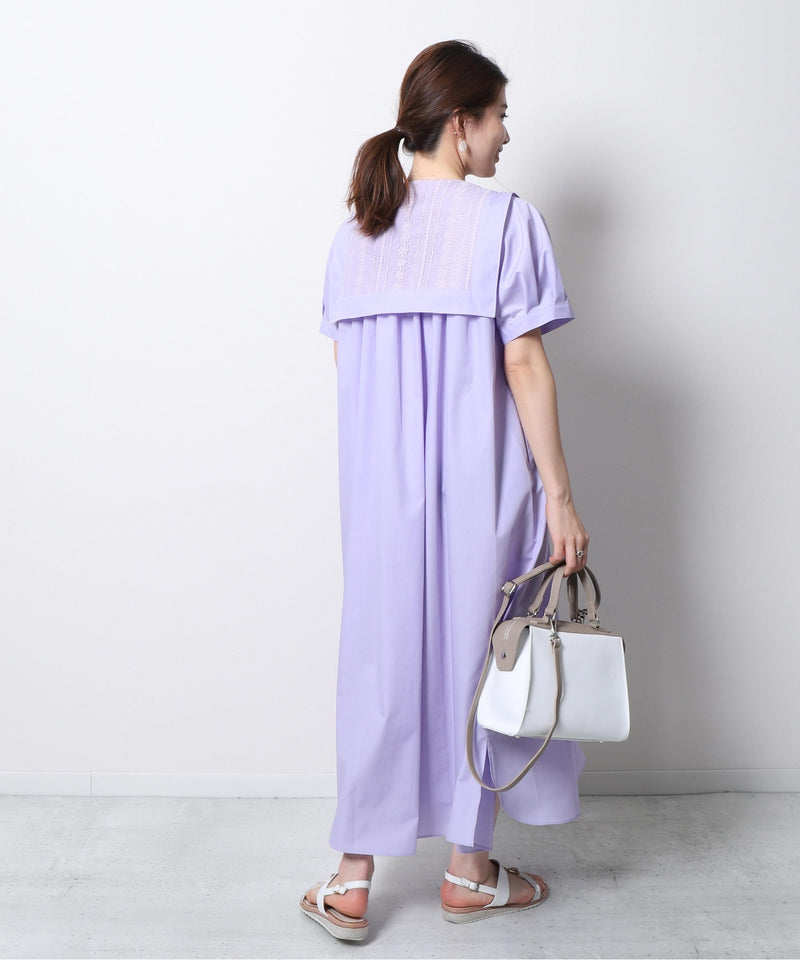 Lace Sailor Collar Maxi Dress in Light Purple