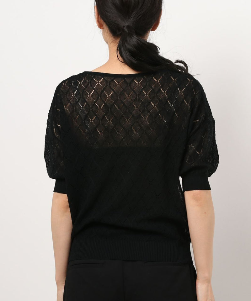 Lacework Knit Sweater with Dolman Sleeves in Black