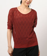 Lacework Knit Sweater with Dolman Sleeves in Wine
