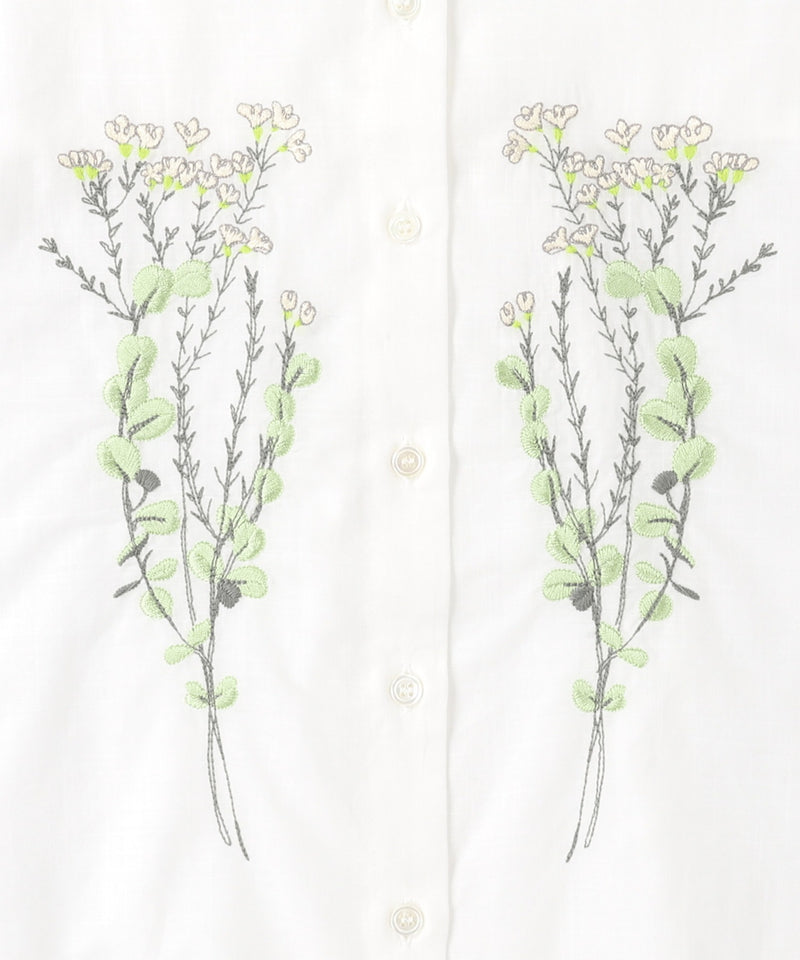 Stand-Collar Embroidered Shirt in Off White