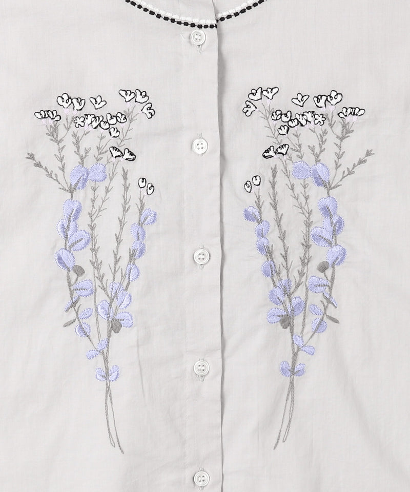 Stand-Collar Embroidered Shirt in Light Grey