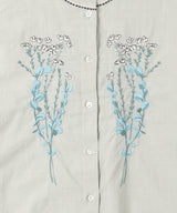 Stand-Collar Embroidered Shirt in Light Green