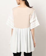 Colour-Block Flare Back Blouse in Beige