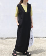 Sleeveless Deep V-Neck Maxi I-Line Dress with Back Slit in Black