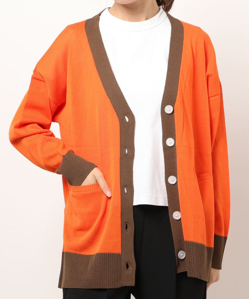 V-Neck Bi-Colour Cardigan in Orange