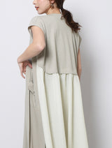 Layered Style Long Gilet in Beige