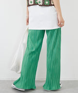 Elastic-Waist Plisse Pants in Green