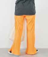 Elastic-Waist Plisse Pants in Orange