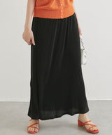 Elastic-Waist Plisse Maxi Skirt in Black