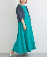 Round-Neck Cap-Sleeve Flare Maxi Dress in Green