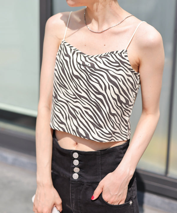 Logo Embroidery Cropped Boxy Camisole in Black Multi