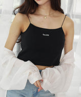 Logo Embroidery Cropped Boxy Camisole in Black