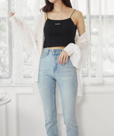 Logo Embroidery Cropped Boxy Camisole in Black