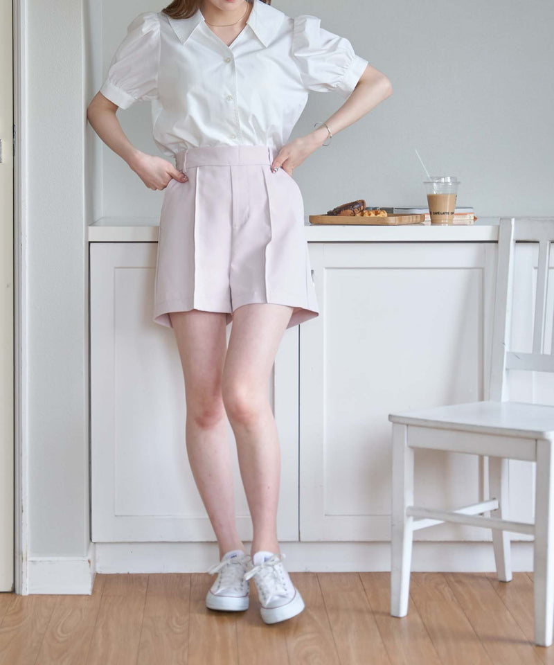 Pintuck A-Line Shorts in Ivory