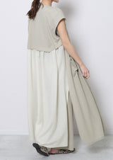 Layered Style Long Gilet in Beige