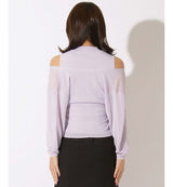 Sheer Wrap-Style Pullover with High-Neck Sleeveless Top Set in Light Purple