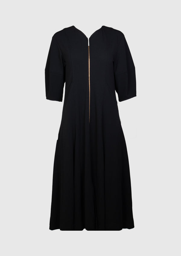 Front Zipper Georgette Dress in Black