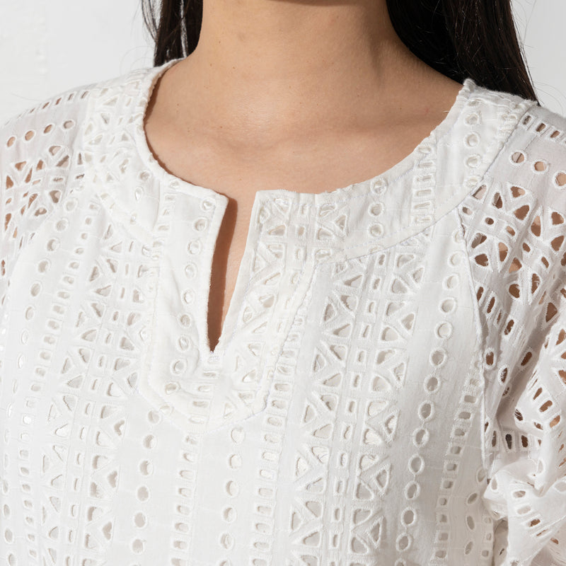 Eyelet Embroidery Dress in White