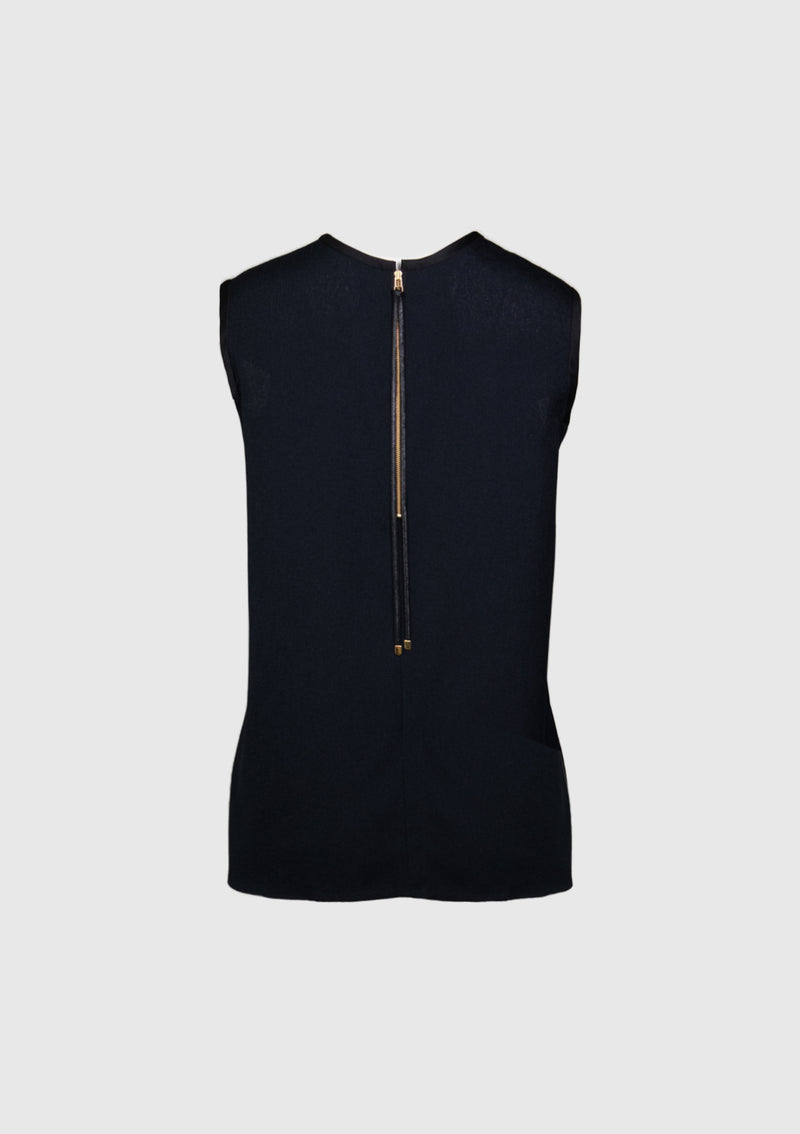 Contrast Piping Sleeveless Blouse in Navy