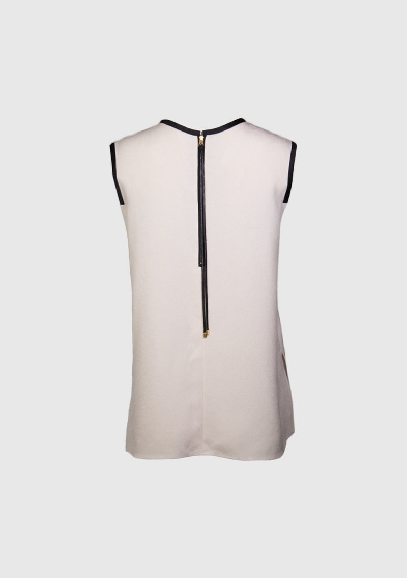 Contrast Piping Sleeveless Blouse in White