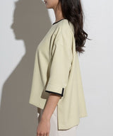 Contrast Piping Half Sleeve Blouse in Yellow