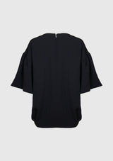 Faux Pearl Gathered Sleeve Blouse in Black