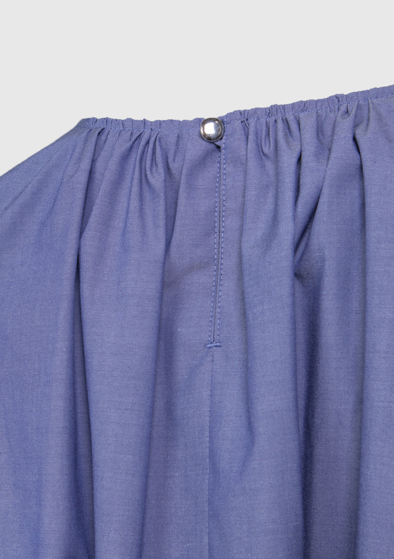 Round-Neck Gathered Sleeve Oversized Blouse in Blue