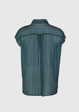 Collared Sheer Striped Blouse in Green