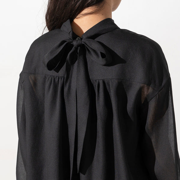 Back-Ribbon Sheer Blouse in Black