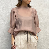 Stand-Collar Puff-Sleeved Sheer Blouse in Pink