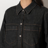 2-Pocket Oversized Denim Shirt in Black